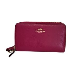 Pink Pebble Grain Leather Coach Wristlet Wallet